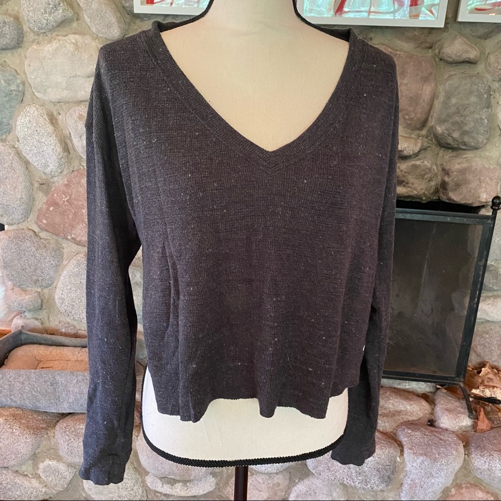 Victoria’s Secret PINK Grey Waffle Crop long Sleeve Shirt Top